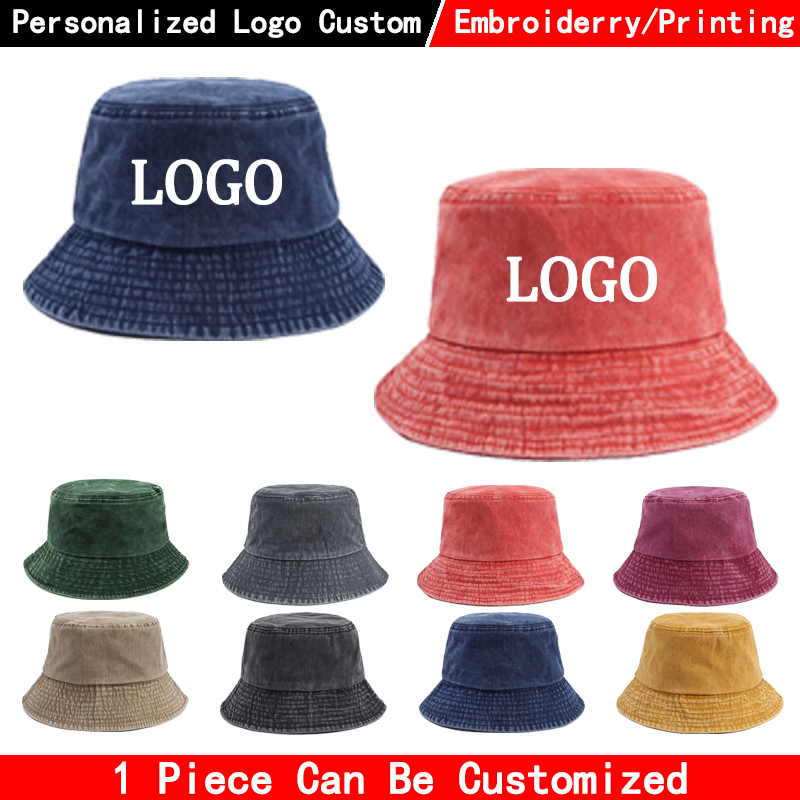 Mens Fashion Denim - Custom logo Denim Bucket Hat Fashion