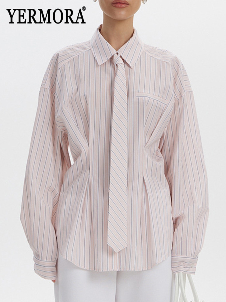 Men'S Fashion Pink Shirt - YERMORA Pink Striped Necktie Brief Casual