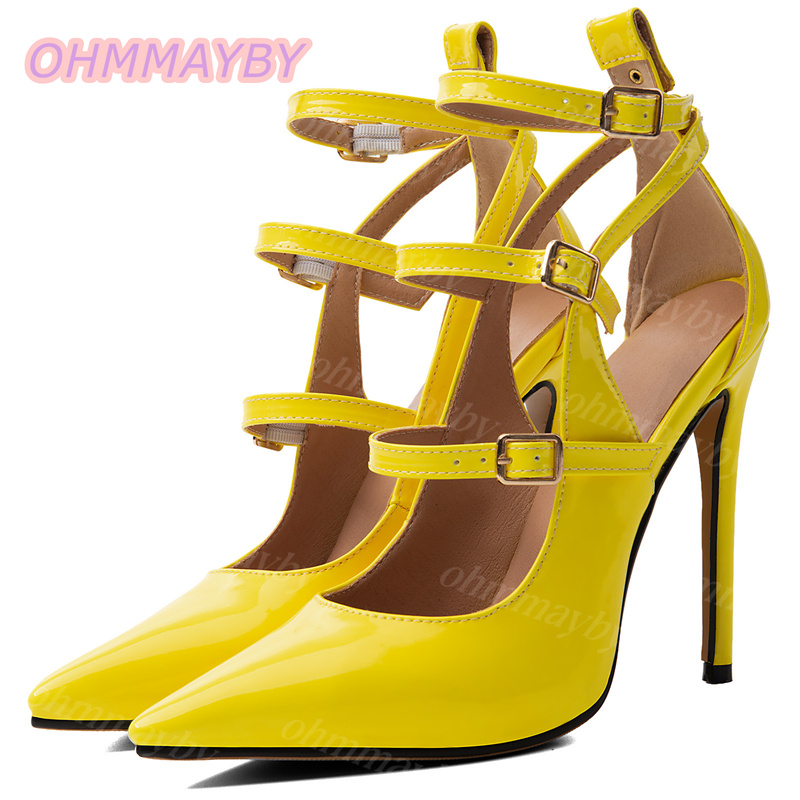 Yellow Men'S Fashion - Women Hollow Stiletto Pumps Yellow Patent