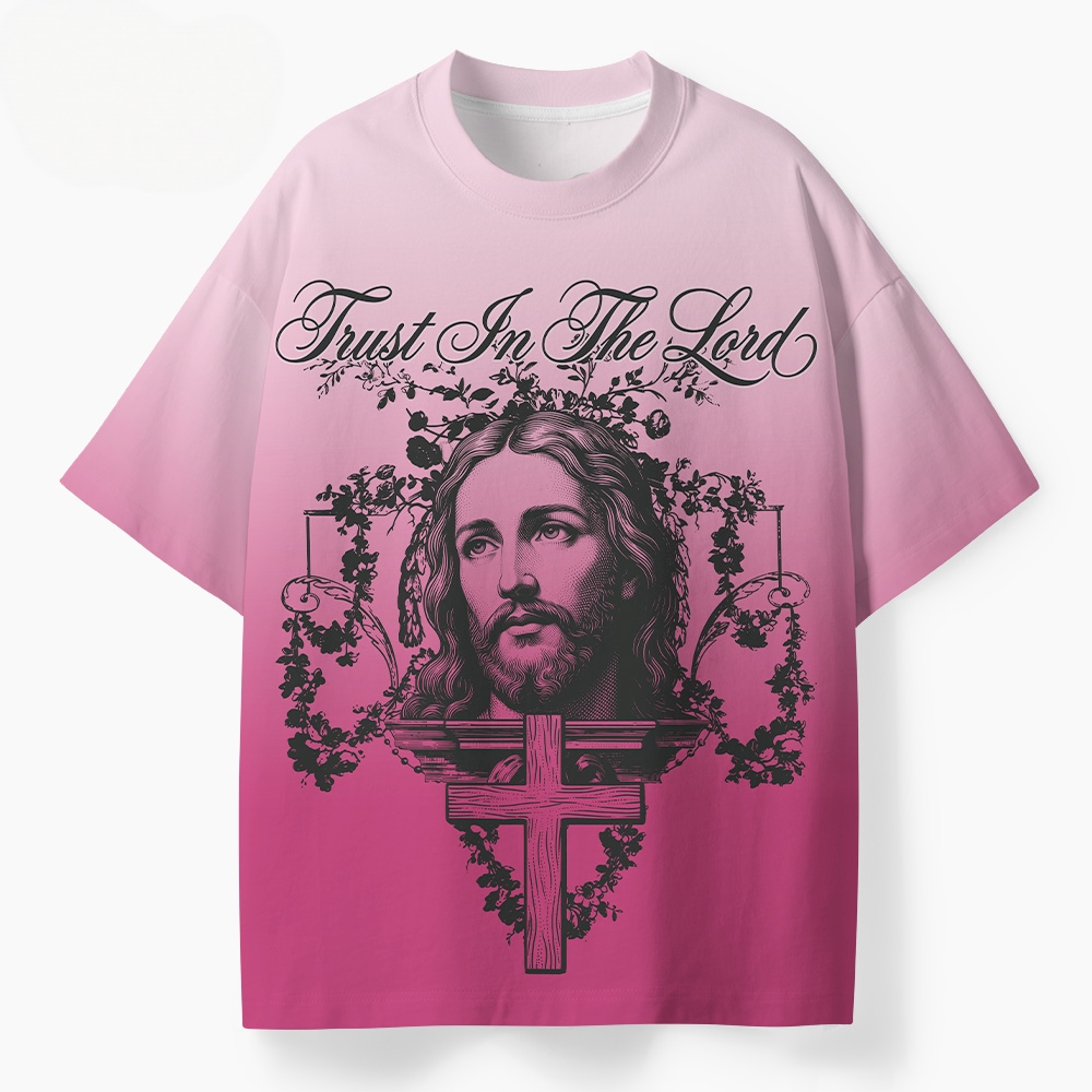 Men'S Fashion Pink Shirt - Men Oversized Streetwear T‑Shirt,Inspirational Faith‑themed Gradient