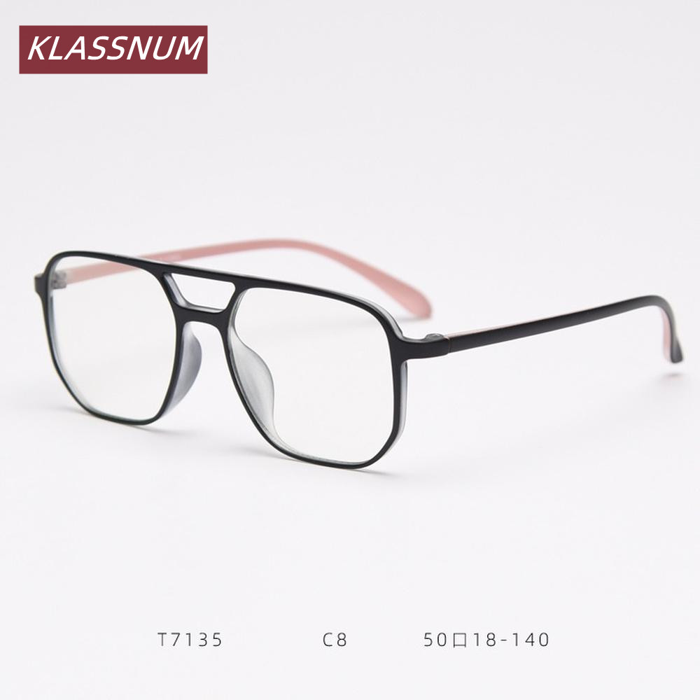 Men'S Fashion Non Prescription Glasses - KLASSNUM Double Bridge Square Eyeglasses Frame