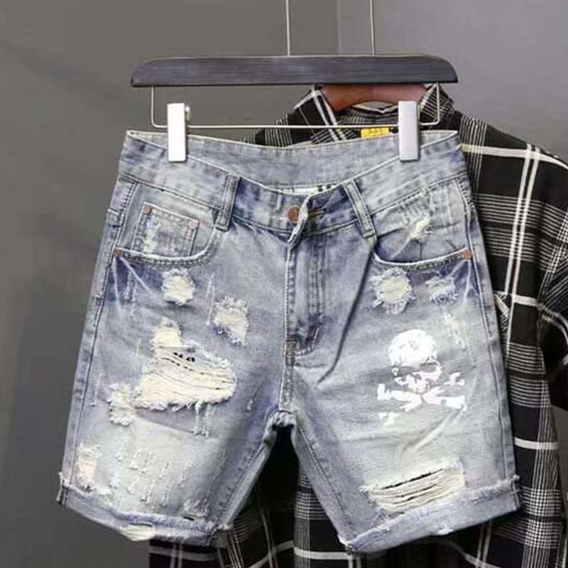 Mens Fashion Denim - Summer Men's Worn Bead Hole Beggar