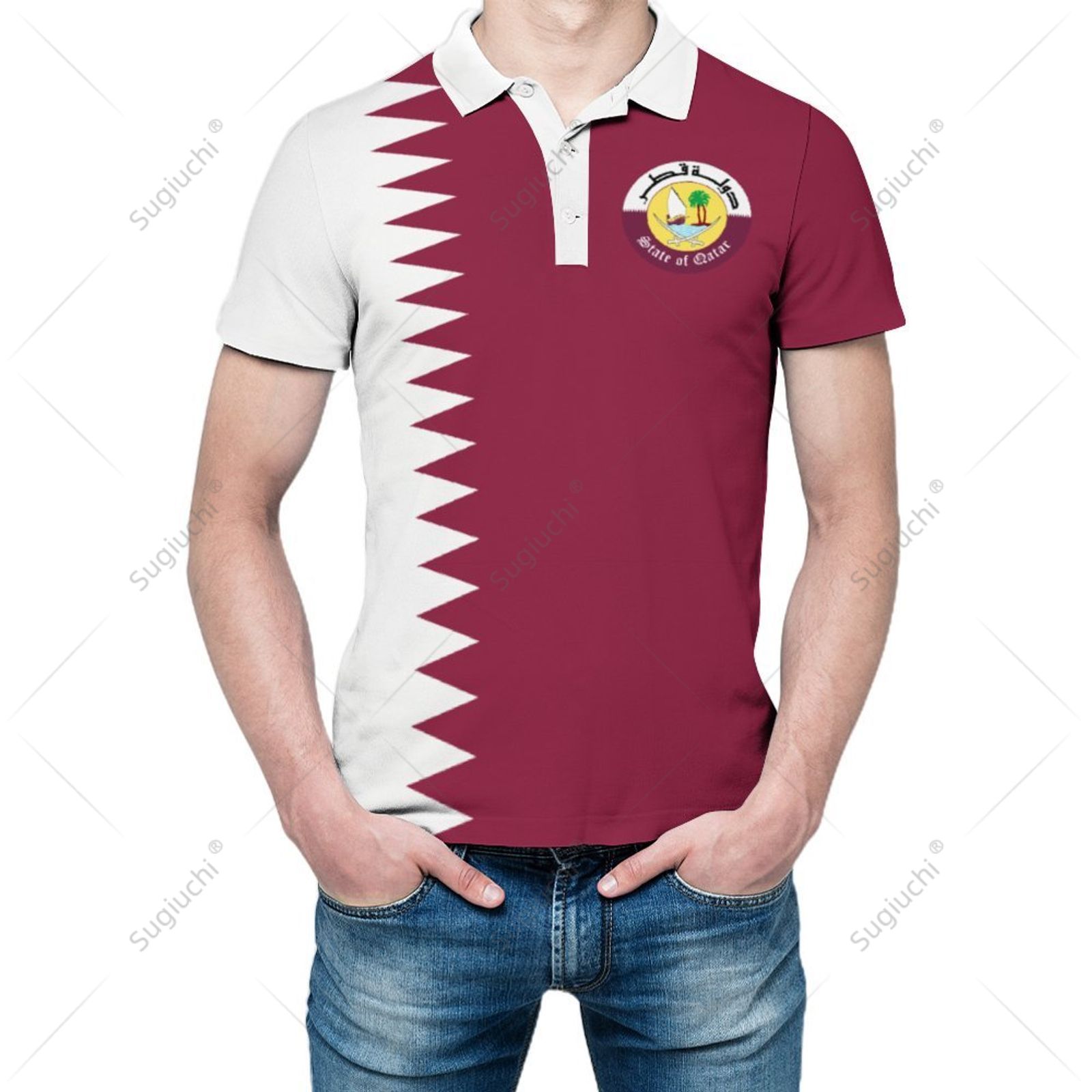 Unisex Polo Shirt Qatar Flag 3 - Men'S Fashion Qatar 评论和价格
