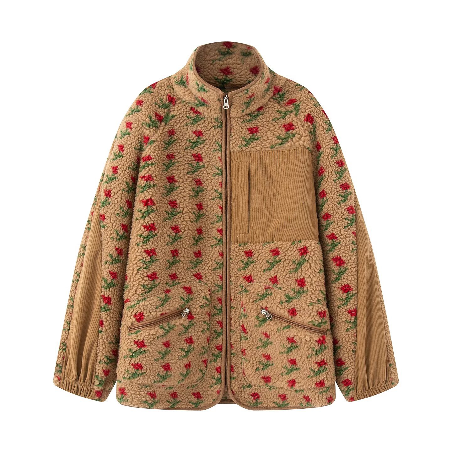 Fashion Floral Jacket For Wome - Sherpa Jacket Fleece 评论和价格