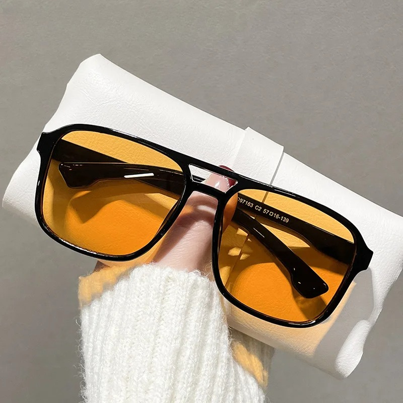Square Double Bridges Sunglass - Yellow Men'S Fashion 评论和价格
