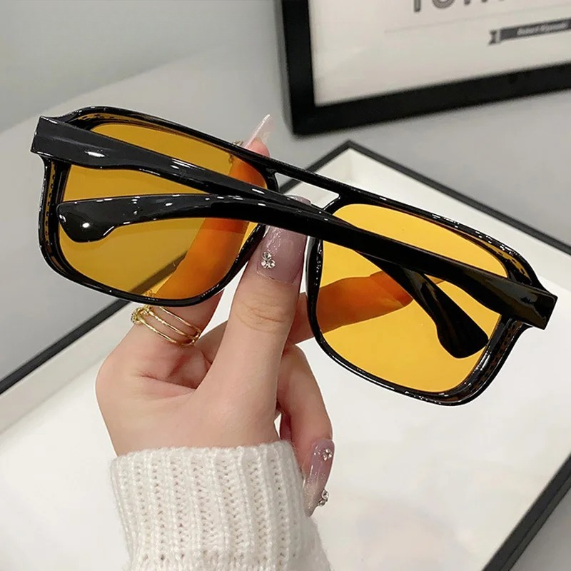 Square Double Bridges Sunglass - Yellow Men'S Fashion 评论和价格