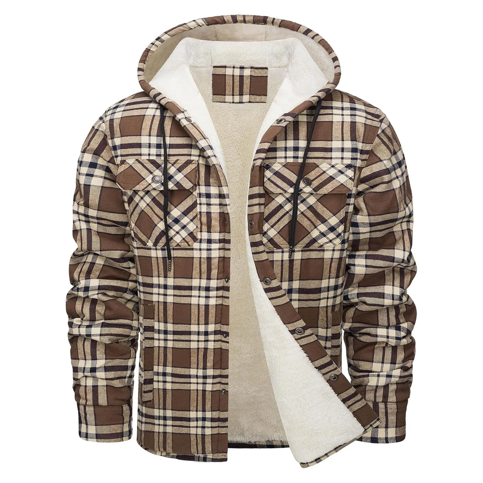 Thick Warm Flannel Hooded Jack - Sherpa Jacket Fleece 评论和价格