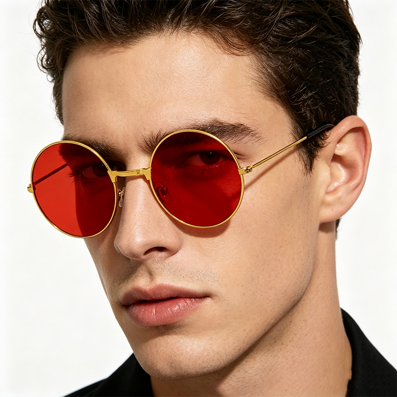 Classic Vintage Round Frame Su - Yellow Men'S Fashion 评论和价格