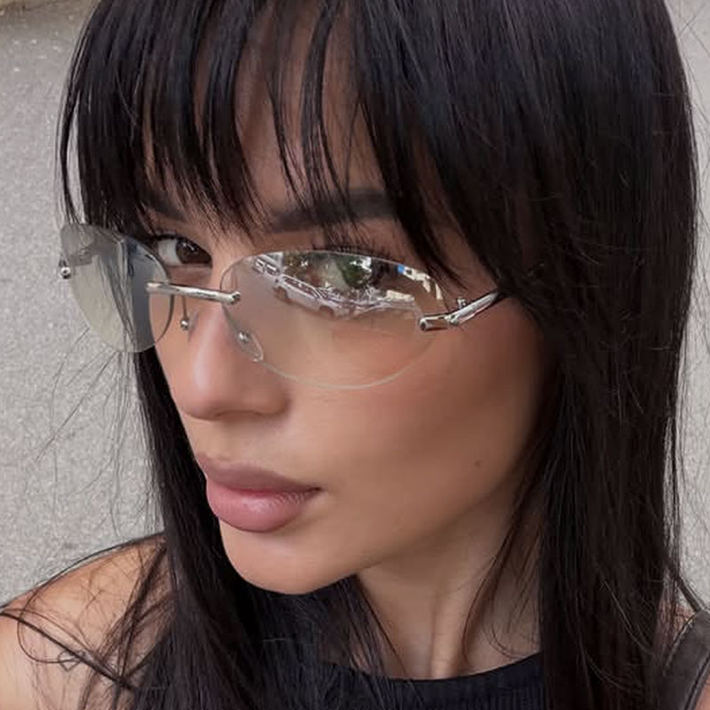 Rimless  Oval Sun Glasses for  - Men'S Fashion Y2K 评论和价格