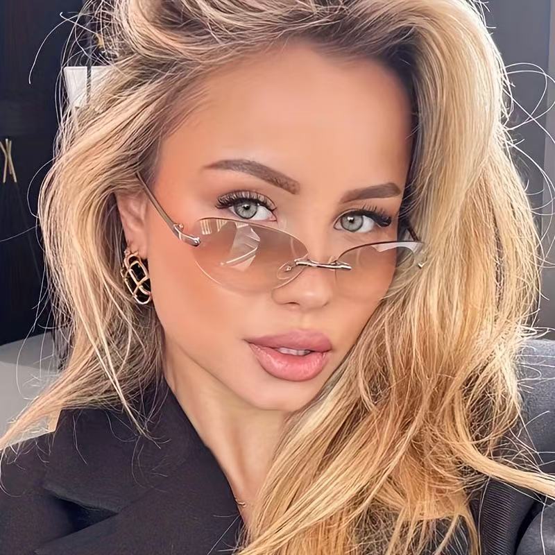 Rimless  Oval Sun Glasses for  - Men'S Fashion Y2K 评论和价格