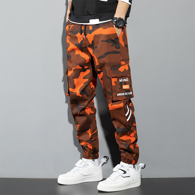 Orange Cargo Pants Men Hip Hop - Mens Fashion Camo Pants 评论和价格
