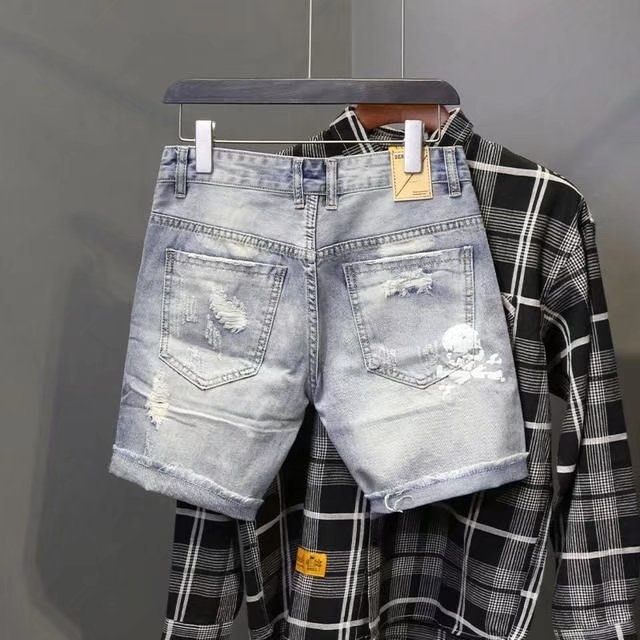 Summer Men's Worn Bead Hole Be - Mens Fashion Denim 评论和价格
